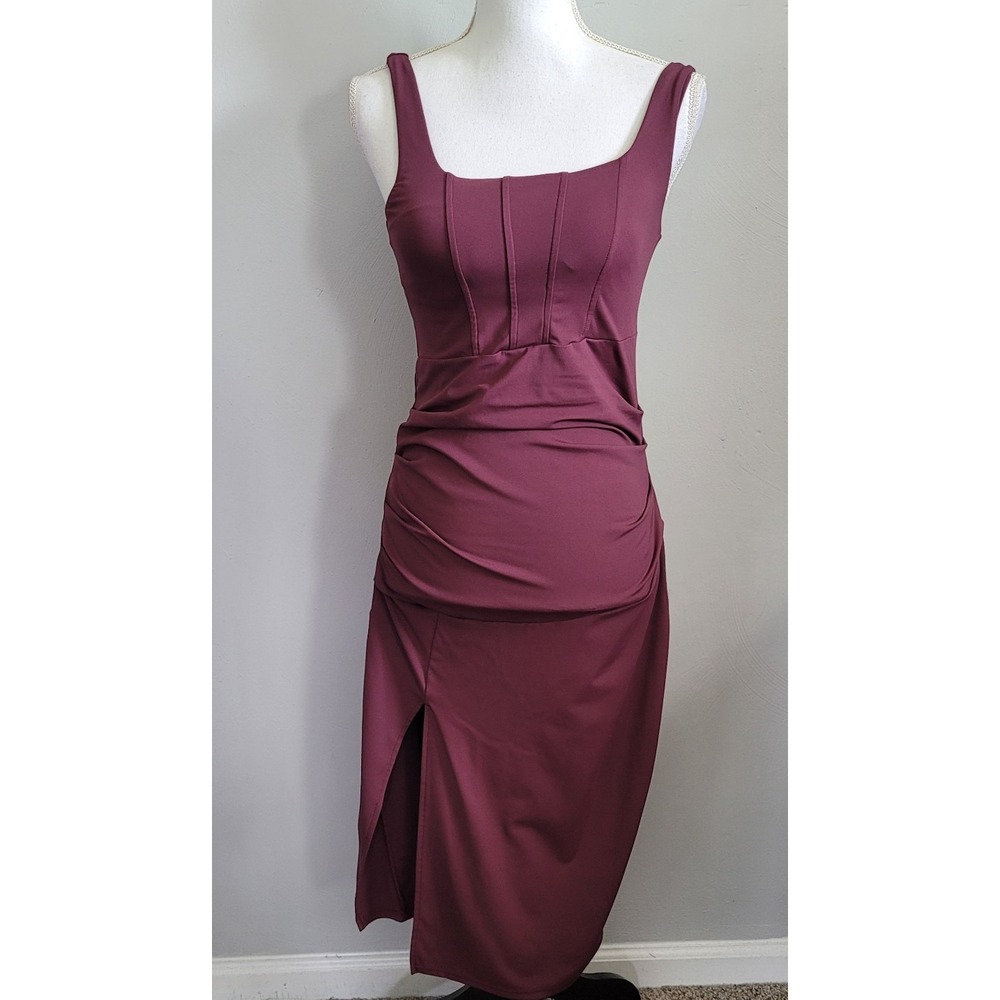 HALARA Dress Size SMALL SoftlyZero Airy Midi Square Neck Corset Split Fig - Picture 2 of 16